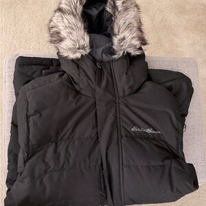 Eddie Bauer Black Quilted Jacket with Faux Fur Trim